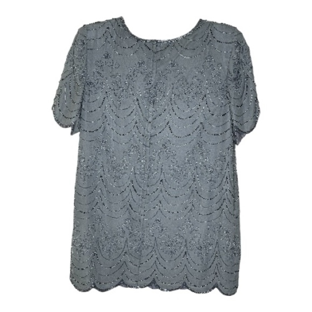 Elegant Gray Beaded Vintage Women's Top Tunic 14W - Picture 2 of 5